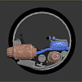 Futuristic Blue Motorcycle With Circular Wheel And Pink Thrusters Design
