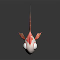 Pink And White Cartoon Fish With Big Eyes Red Fins And Tail On Dark Background