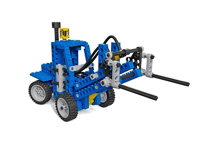 Blue Construction Blocks Forklift Toy with Mechanical Arm Movable Forks and Wheels 3d model