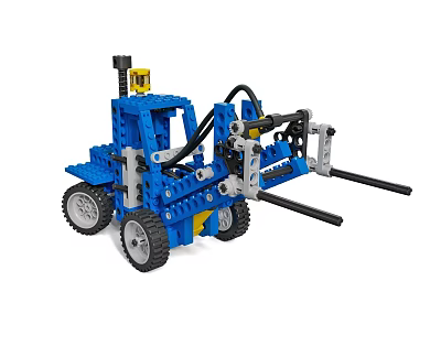Blue Construction Blocks Forklift Toy with Mechanical Arm Movable Forks and Wheels 3d model