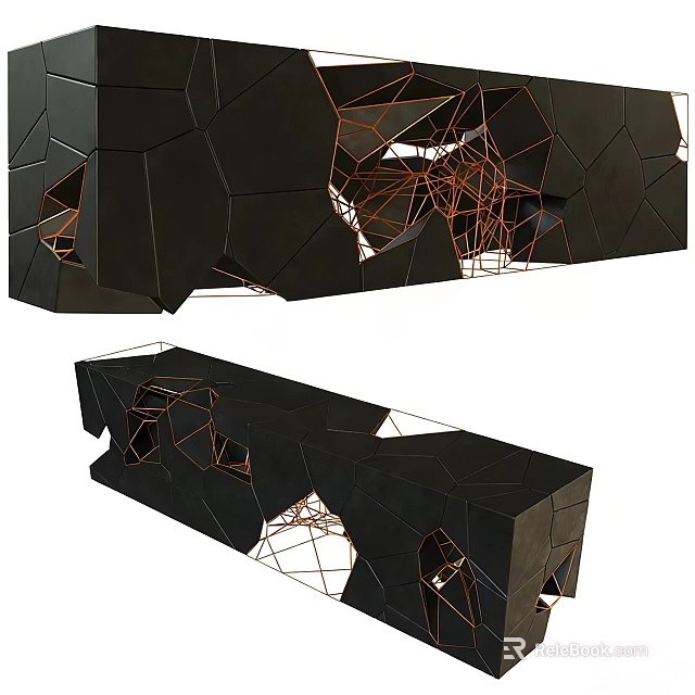 Modern TV Stand With Geometric Black Panels And Metal Frame Structure 3d model 