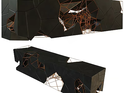 Modern TV Stand With Geometric Black Panels And Metal Frame Structure 3d model