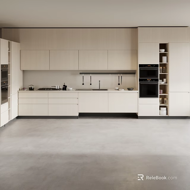 Modern Kitchen With Light Colored Cabinets And Built In Appliances 3d model