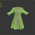 Beige Women's Dress With Square Neckline Three Quarter Sleeves Fitted Waist And Flared Hem