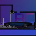 Modern Display Shelf With Mercedes Benz Convertible On Purple And Blue Background
