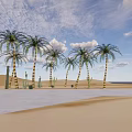 Scenic Desert Landscape With Palm Trees Cacti White Clouds And Motorcycle