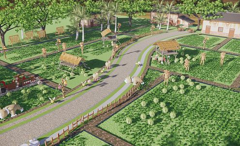 New Chinese Style Vegetable Garden Melon and Fruit Vegetable Garden Landscape Village Melon Orchard Watermelon Planting New Countryside Homestay Road Courtyard Leisure Landscape 3d model