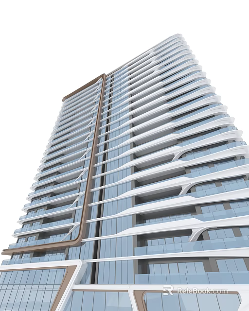 Modern High Rise Residential Building With Glass Curtain Walls And Balconies 3d model 