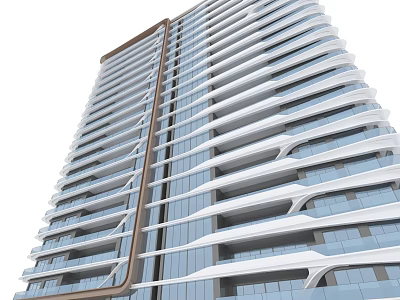 Modern High Rise Residential Building With Glass Curtain Walls And Balconies 3d model