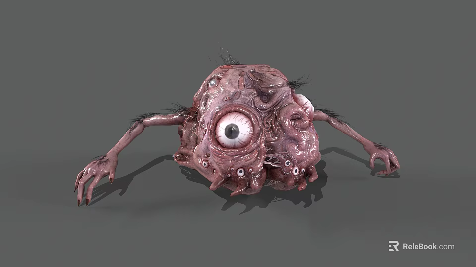 Grotesque Monster Creature With Large Eye Multiple Small Eyes Pink Body And Slender Legs 3d model 