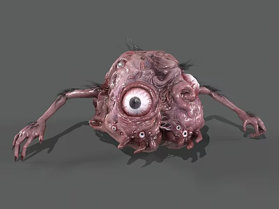 Grotesque Monster Creature With Large Eye Multiple Small Eyes Pink Body And Slender Legs 3d model