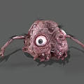 Grotesque Monster Creature With Large Eye Multiple Small Eyes Pink Body And Slender Legs