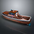 Wooden Small Boat With Cabin Windows And Lifebuoy On Gray Background