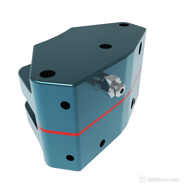 Blue Metal Mechanical Component With Multiple Holes Silver Connector And Red Line 3d model 