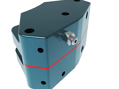 Blue Metal Mechanical Component With Multiple Holes Silver Connector And Red Line 3d model