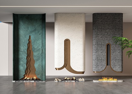 Modern Fireplace Background Wall Decorative Fireplace 3d model