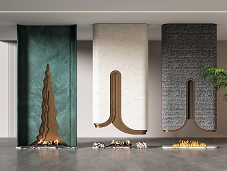 Modern Fireplace Background Wall Decorative Fireplace 3d model