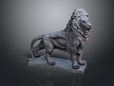 Detailed Stone Lion Sculpture With Intricate Mane Standing Posture And Sturdy Base 3d model
