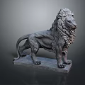 Detailed Stone Lion Sculpture With Intricate Mane Standing Posture And Sturdy Base