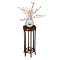 White Vase with Pink Flower Branches on Classic Brown Wooden Stand
