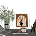 Elegant Decorative Ornament Set With Flower Bouquet Artwork Books Bookend Cookies Plate Cup And Vase