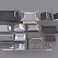 Traditional Chinese Architectural Roof Components with Various Styles Tile Designs and Eaves Structures 3d model