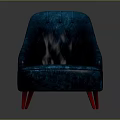 Modern Blue Tufted Armchair With Red Legs And Soft Upholstery Design