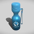 Blue Metal Water Bottle With SHUBBEAKED Logo Lion Head Design And Carabiner Strap