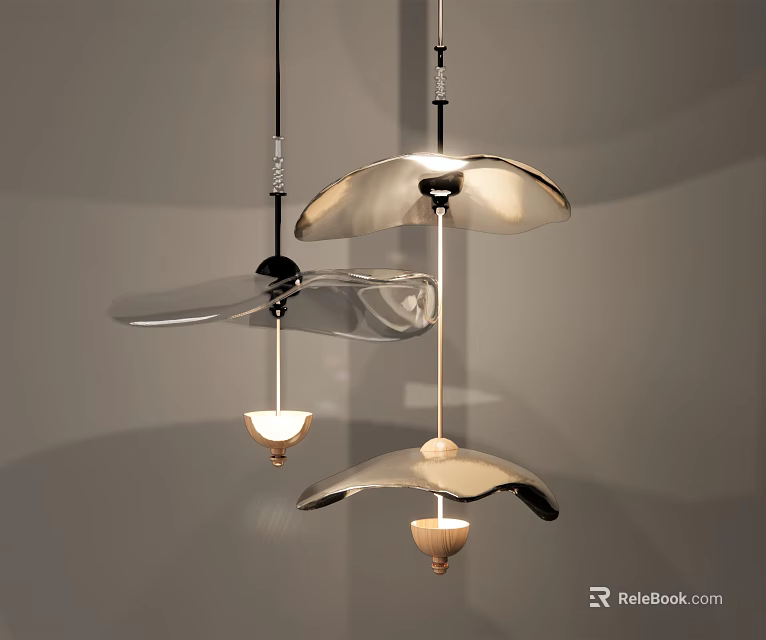 Elegant Modern Chandelier with Sleek Metallic Curved Panels and Floating Illuminated Design 3d model 
