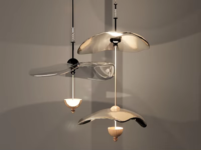 Elegant Modern Chandelier with Sleek Metallic Curved Panels and Floating Illuminated Design 3d model