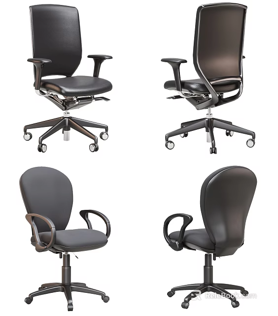 Black Office Chair With Armrests Wheels And Modern Design From Multiple Angles 3d model