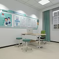 Modern Interior Space With Green Information Board Table Stools Chair And Laptop By Window