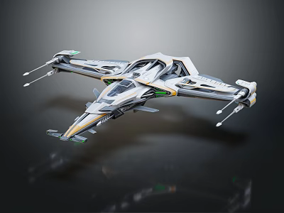 Futuristic Fighter Jet With Sleek Silver Gray Body Green Accents Twin Wings And Cockpit 3d model