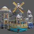 Colorful Playground Equipment With Multiple Towers Blue Slides Climbing Structures Connecting Bridges And White Domes
