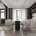 Modern Living and Dining Room Interior With Beige Sofa White Armchair And Black Coffee Table