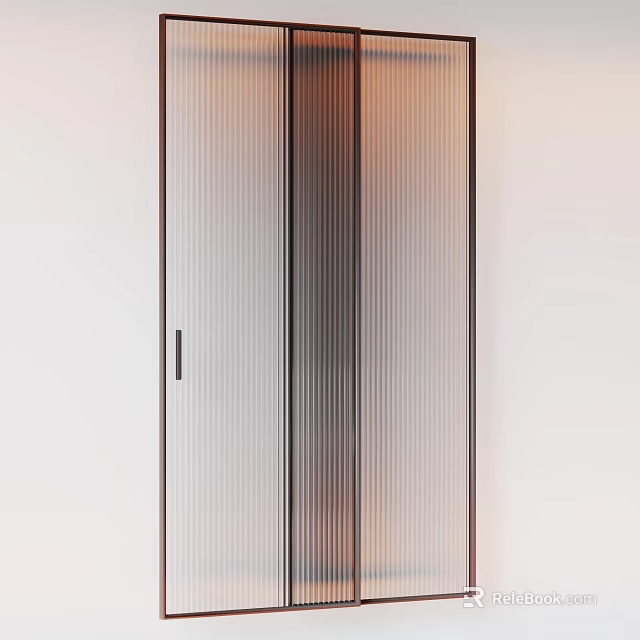 Modern Sliding Door With Glass Panels And Vertical Stripes Metal Frame Design 3d model 