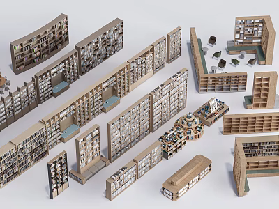 Modern Wooden Bookcases With Open Shelves Various Sizes And Multiple Designs 3d model