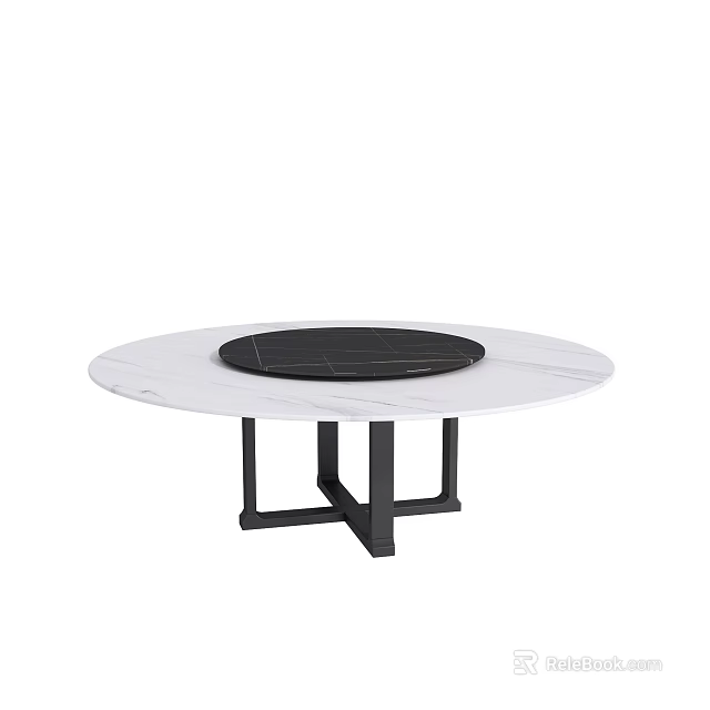 Round White Marble Dining Table With Black Circular Center And Geometric Legs 3d model 