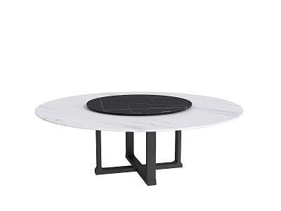 Round White Marble Dining Table With Black Circular Center And Geometric Legs 3d model