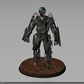 Camouflage Mechanical Armor Character With Dual Back Mechanical Arms On Round Base 3d model
