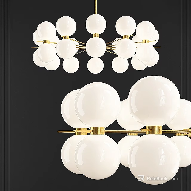 Modern Chandelier With White Globes And Gold Frame For Interior Design 3d model