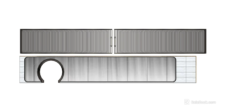 Modern Feature Wall Design With Slatted Panels And Arched Opening 3d model 
