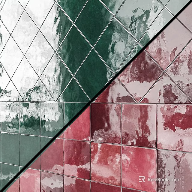 Green White and Red Tiles in Geometric Grid Pattern for Wall Decoration 3d model