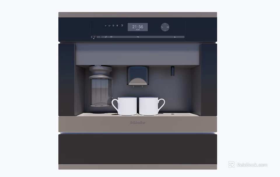 Miele Modern Coffee Machine With Digital Display And Two White Cups Kitchen Appliance 3d model