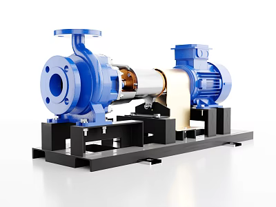 Blue Industrial Pumps Mounted On Black Steel Base With Stable Structure 3d model