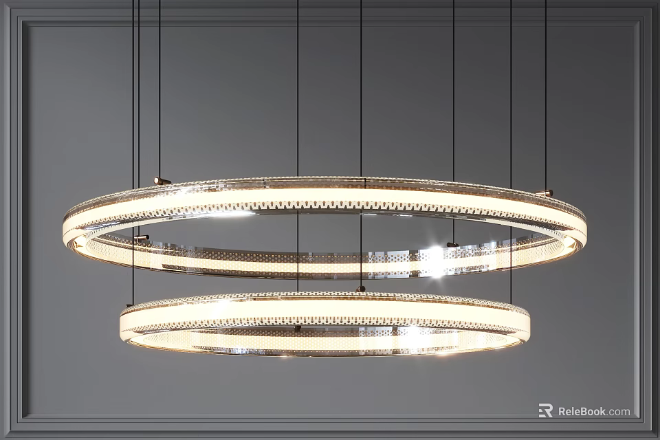 Modern Double Ring Chandelier With Crystal Accents And Bright Lighting Fixture Design 3d model 