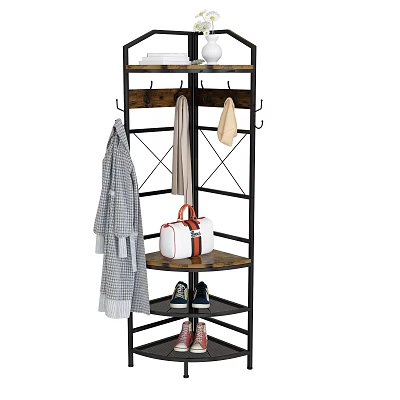 Practical Closet Organizer With Hanging Hooks Shelves And Storage For Clothes Bags Shoes 3d model