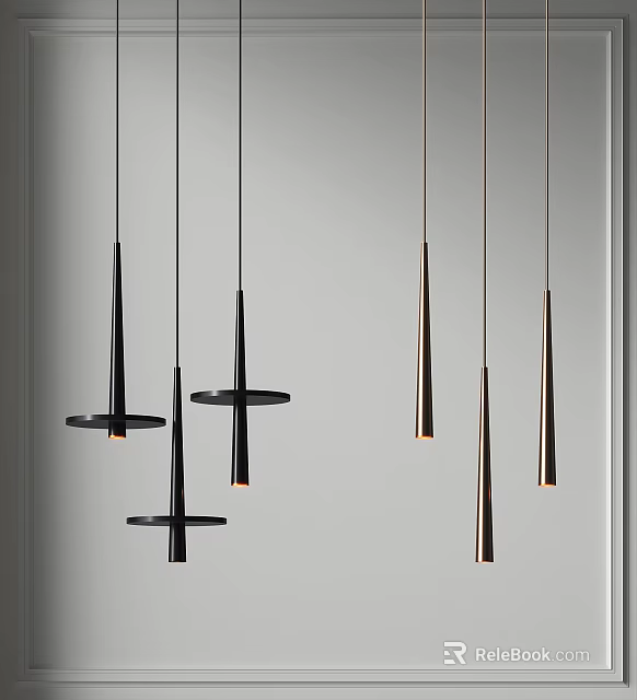 Contemporary Hanging Pendant Lights With Black And Metallic Geometric Design Elements 3d model 