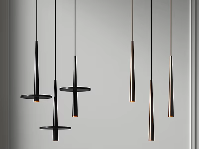 Contemporary Hanging Pendant Lights With Black And Metallic Geometric Design Elements 3d model