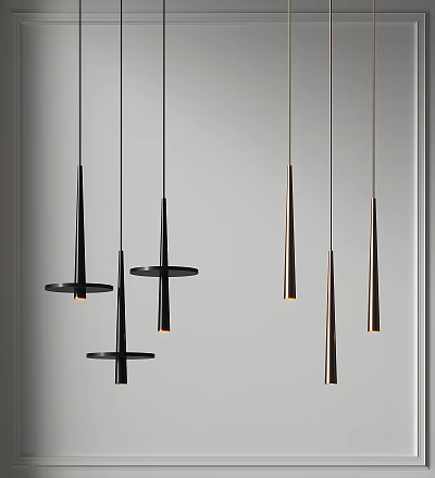 Contemporary Hanging Pendant Lights With Black And Metallic Geometric Design Elements 3d model
